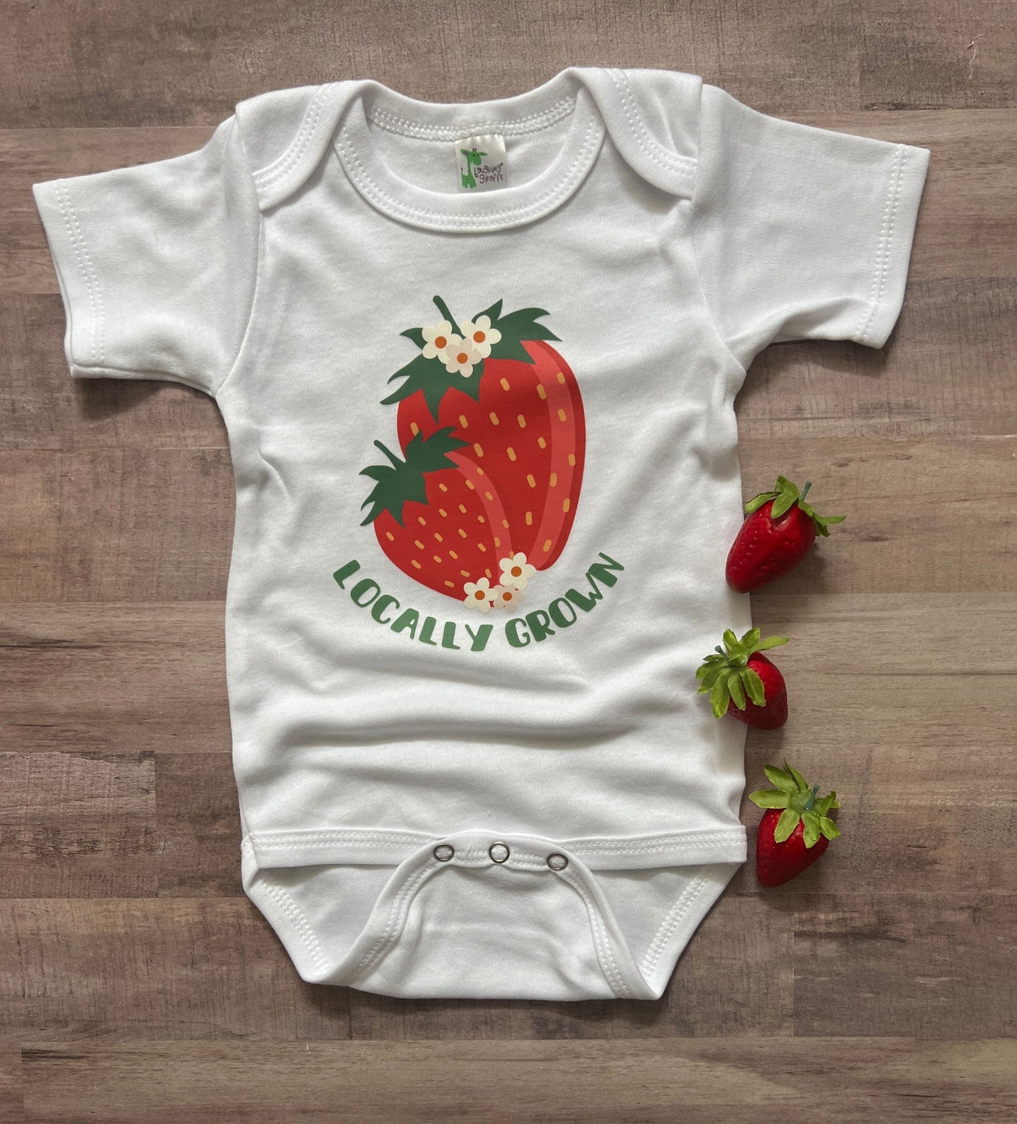 'Locally Grown' strawberry baby girl bodysuit