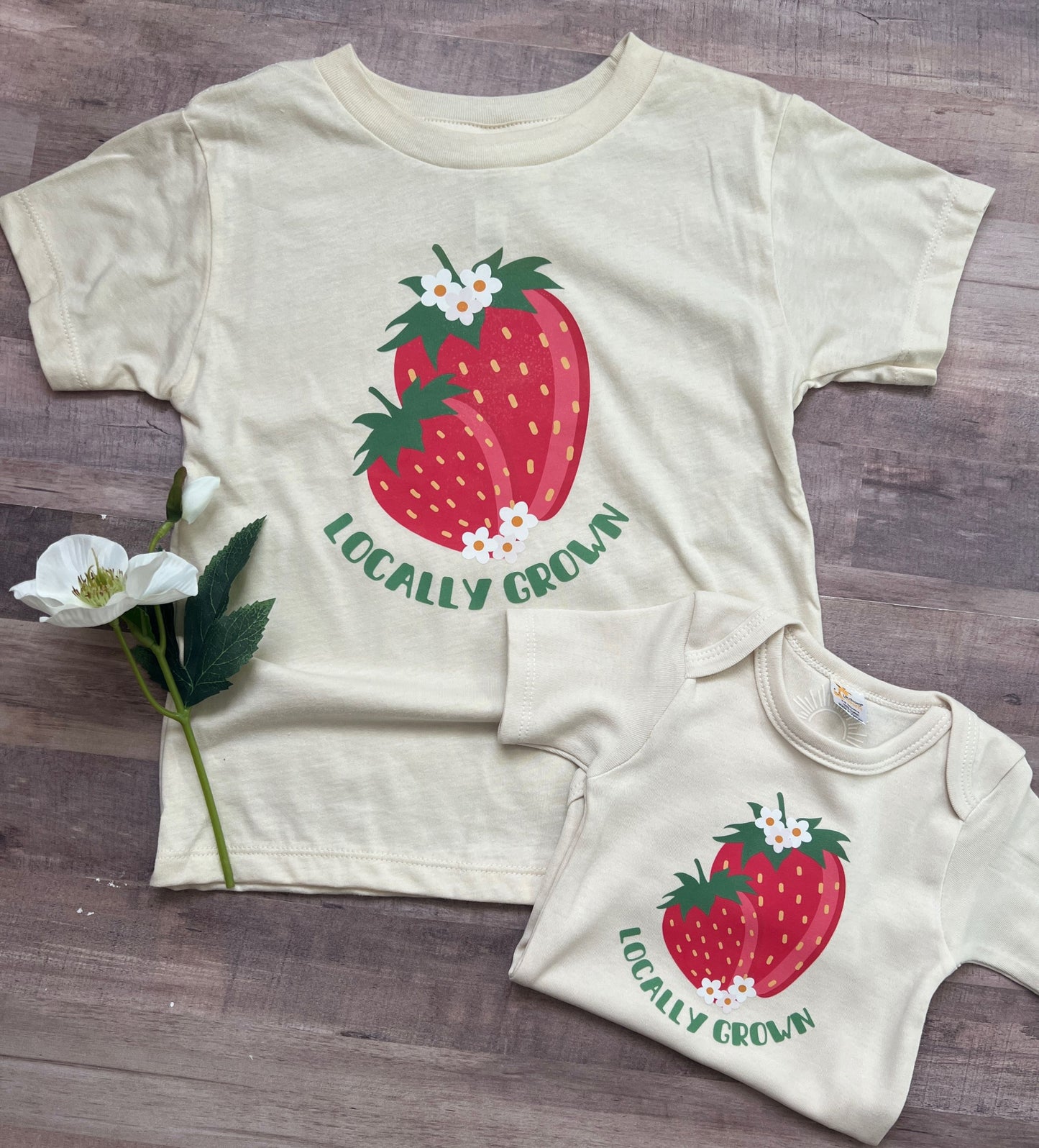 'Locally Grown' strawberry baby girl bodysuit