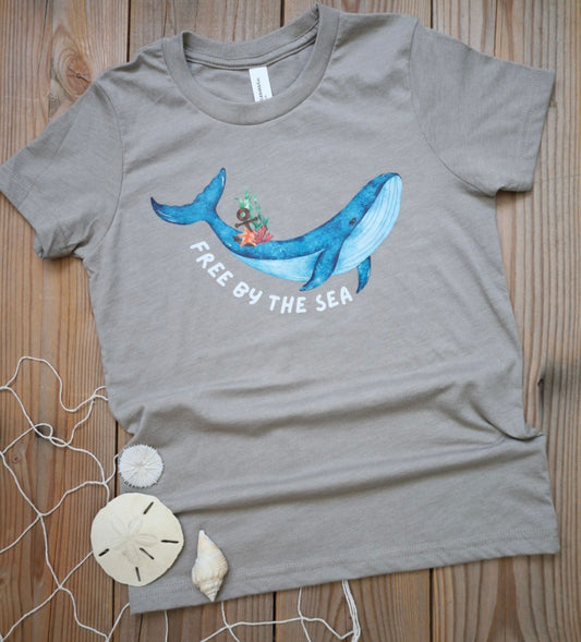 'Free by the Sea' kid's whale shirt