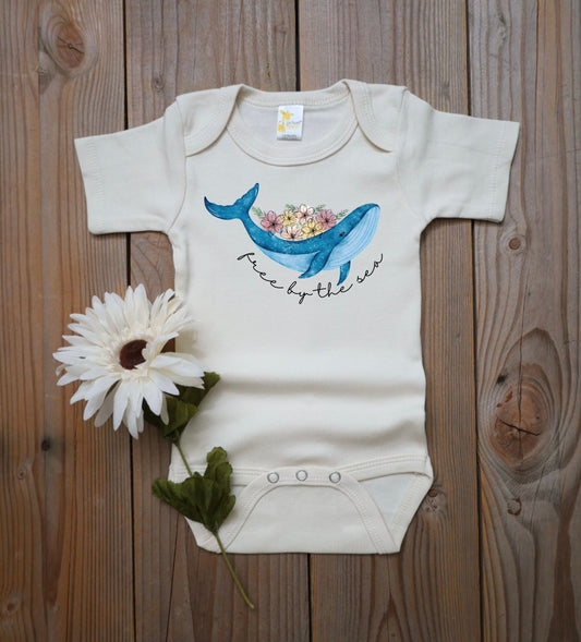 'Free by the Sea' baby girl whale bodysuit