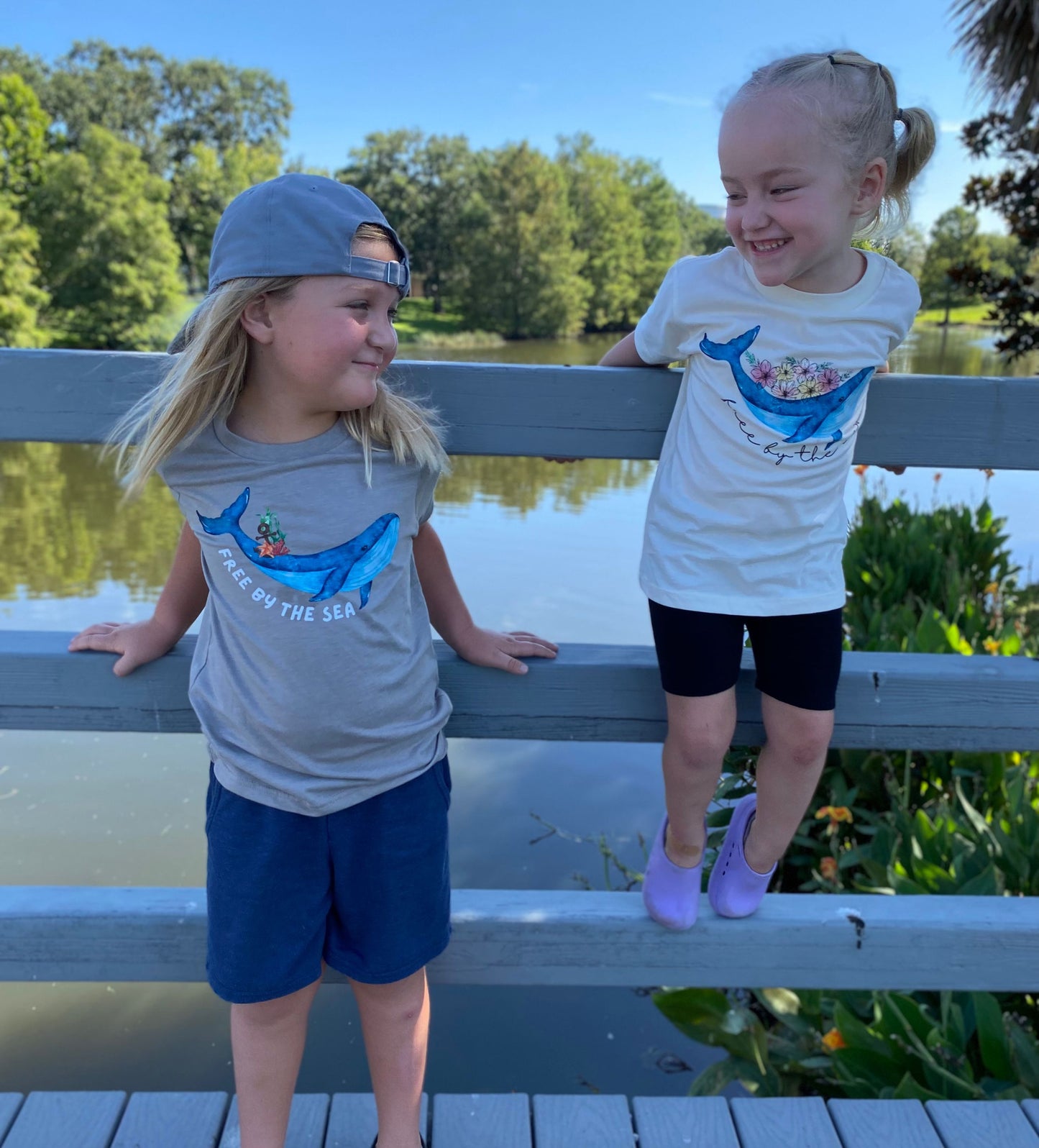 Girl's whale 'free by the sea' t-shirt