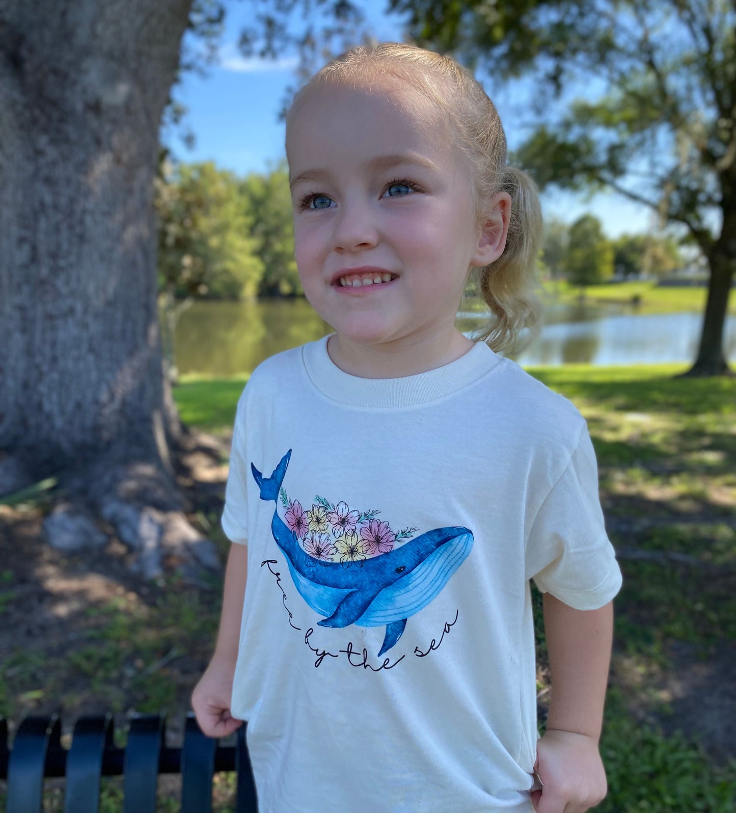 Girl's whale 'free by the sea' t-shirt