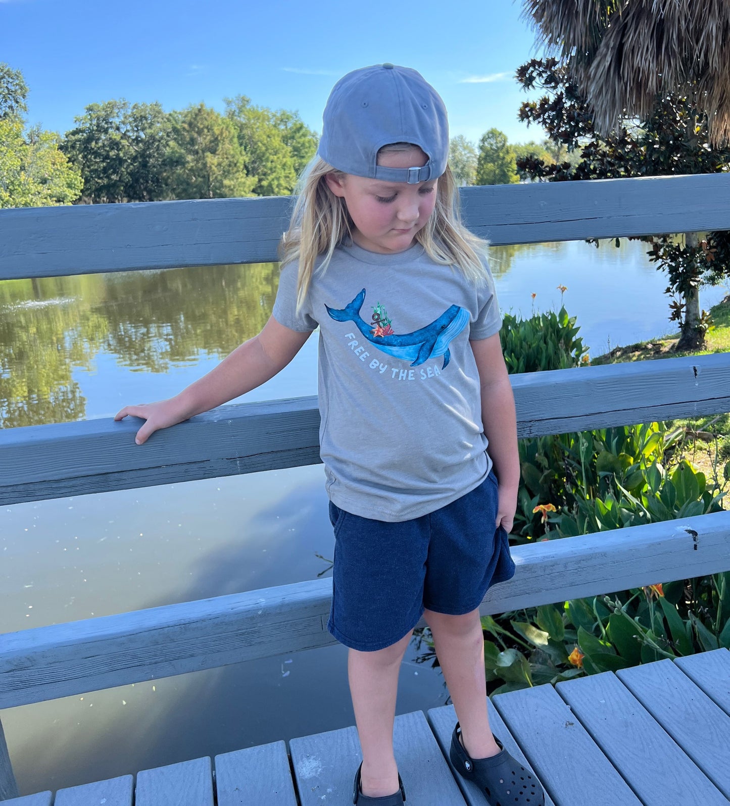 'Free by the Sea' kid's whale shirt