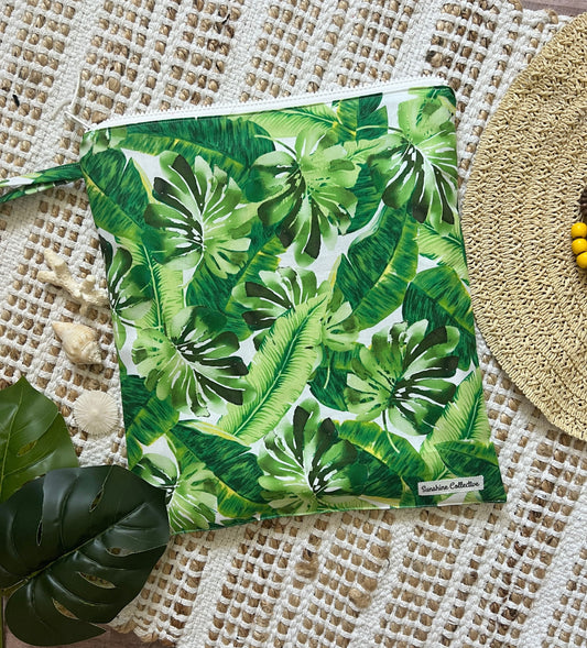 Tropical print wet bag, waterproof lined zipper bag