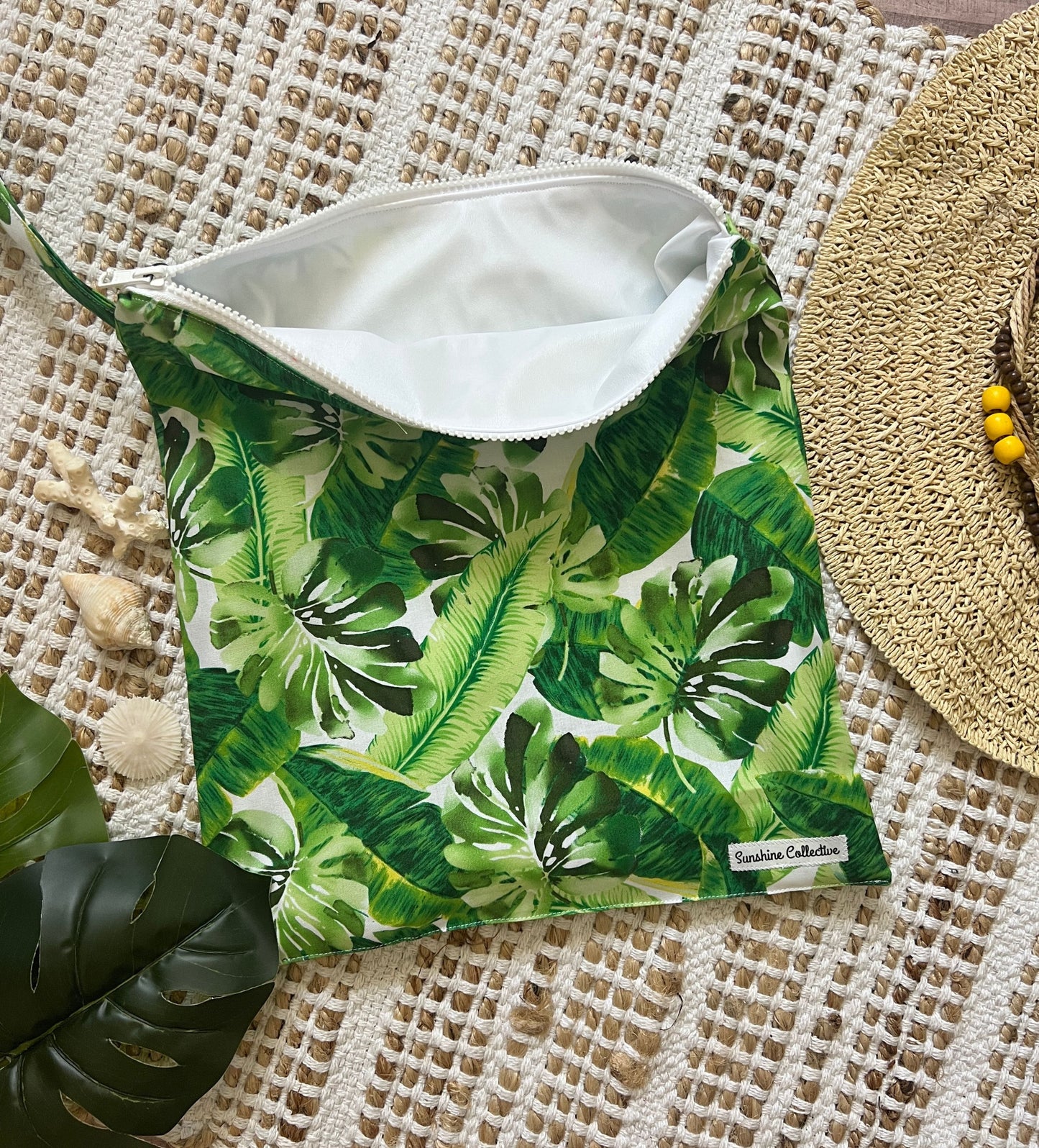 Tropical print wet bag, waterproof lined zipper bag